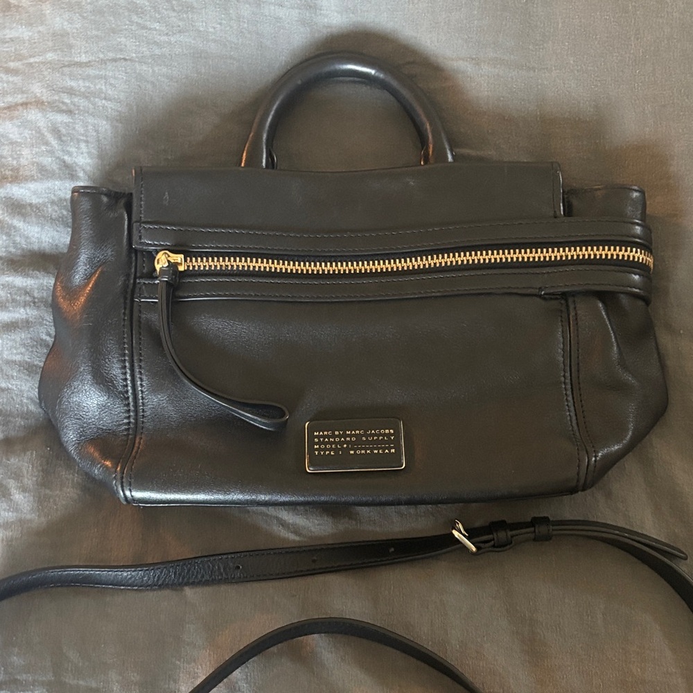 Marc by Marc Jacobs Dark Leather Satchel with Gold Accents